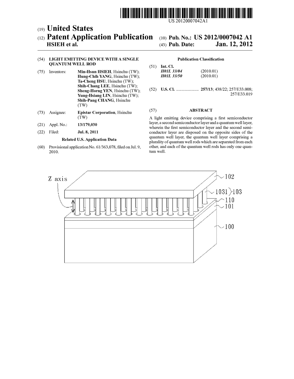 LIGHT EMITTING DEVICE WITH A SINGLE QUANTUM WELL ROD - diagram, schematic, and image 01