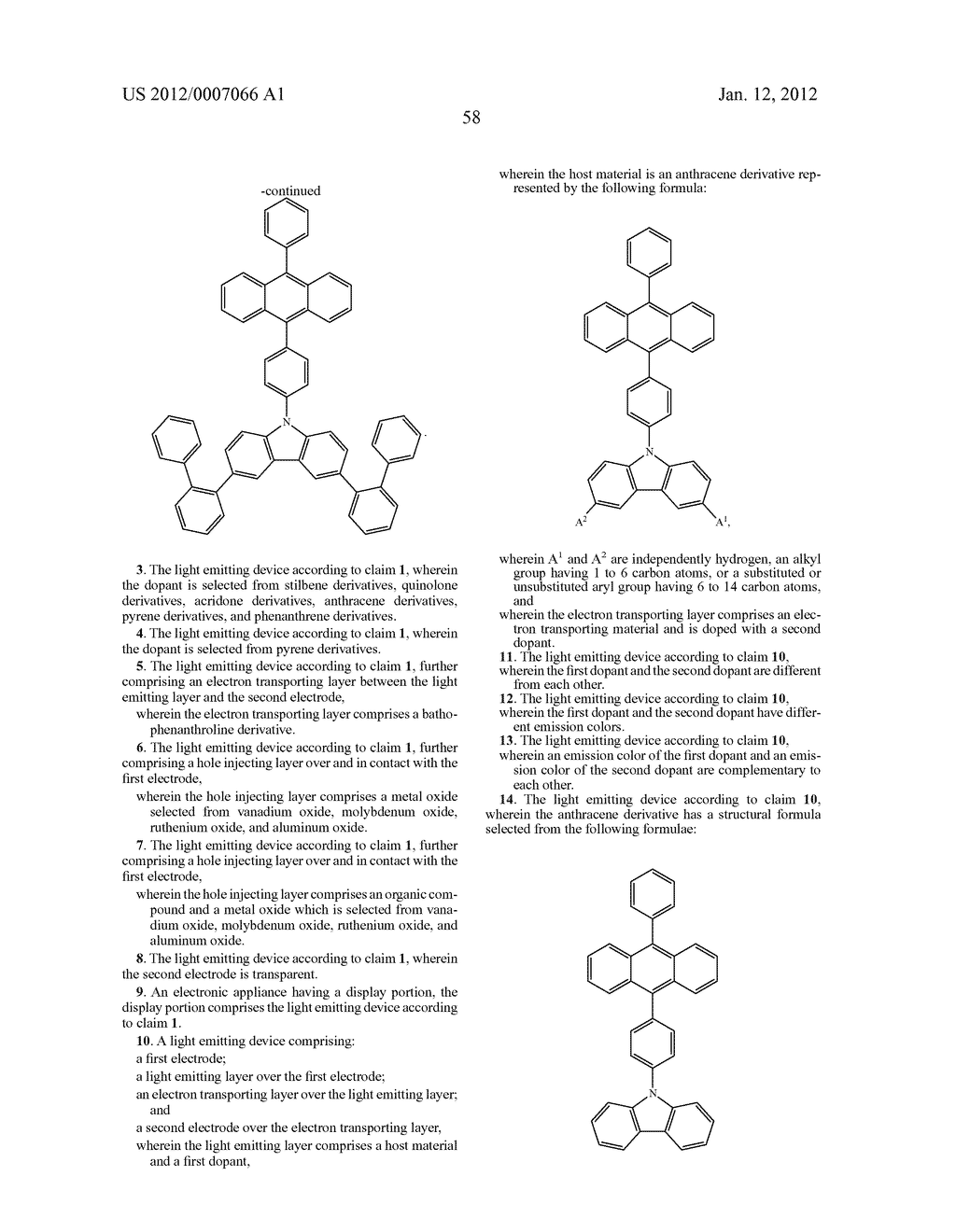 ANTHRACENE DERIVATIVE, MATERIAL FOR LIGHT EMITTING ELEMENT, LIGHT EMITTING     ELEMENT, LIGHT EMITTING DEVICE, AND ELECTRONIC DEVICE - diagram, schematic, and image 92