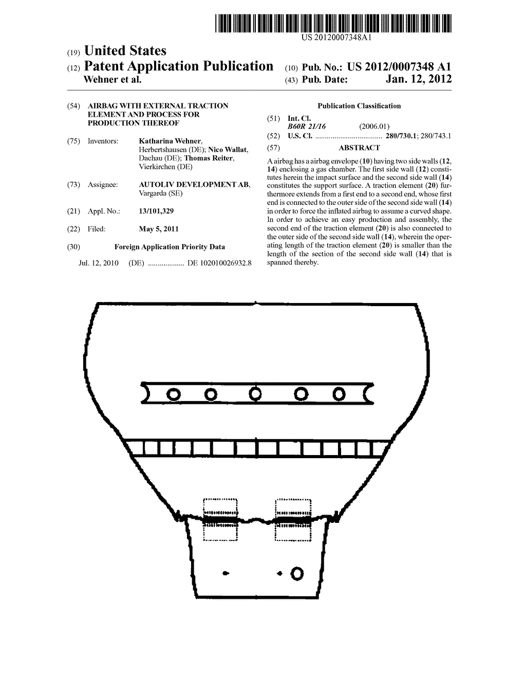 AIRBAG WITH EXTERNAL TRACTION ELEMENT AND PROCESS FOR PRODUCTION THEREOF - diagram, schematic, and image 01