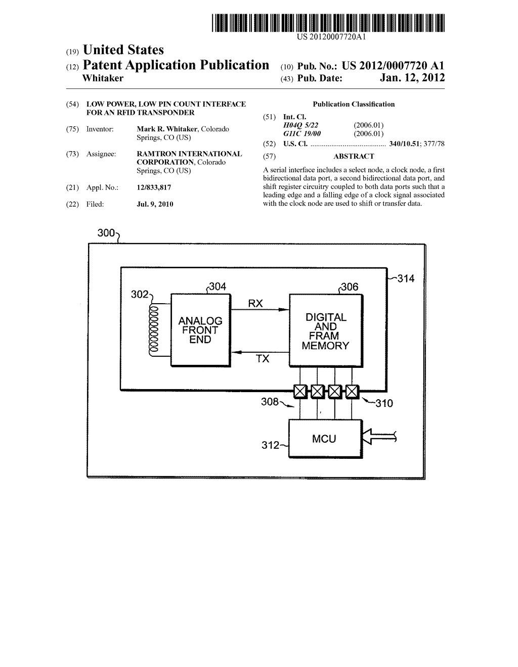 LOW POWER, LOW PIN COUNT INTERFACE FOR AN RFID TRANSPONDER - diagram, schematic, and image 01