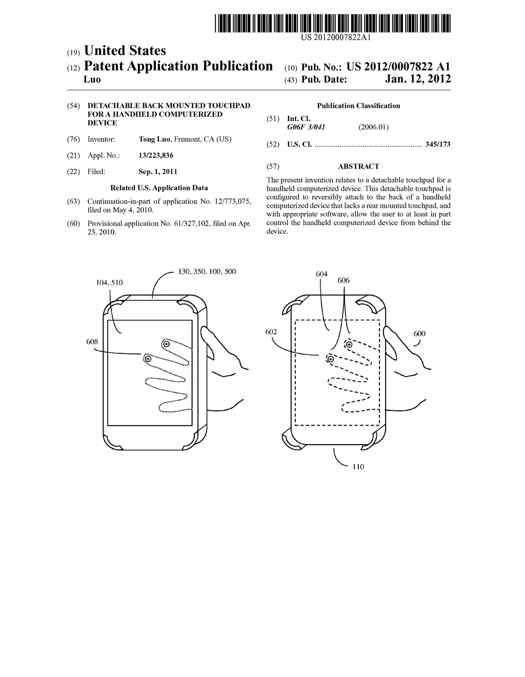 DETACHABLE BACK MOUNTED TOUCHPAD FOR A HANDHELD COMPUTERIZED DEVICE - diagram, schematic, and image 01