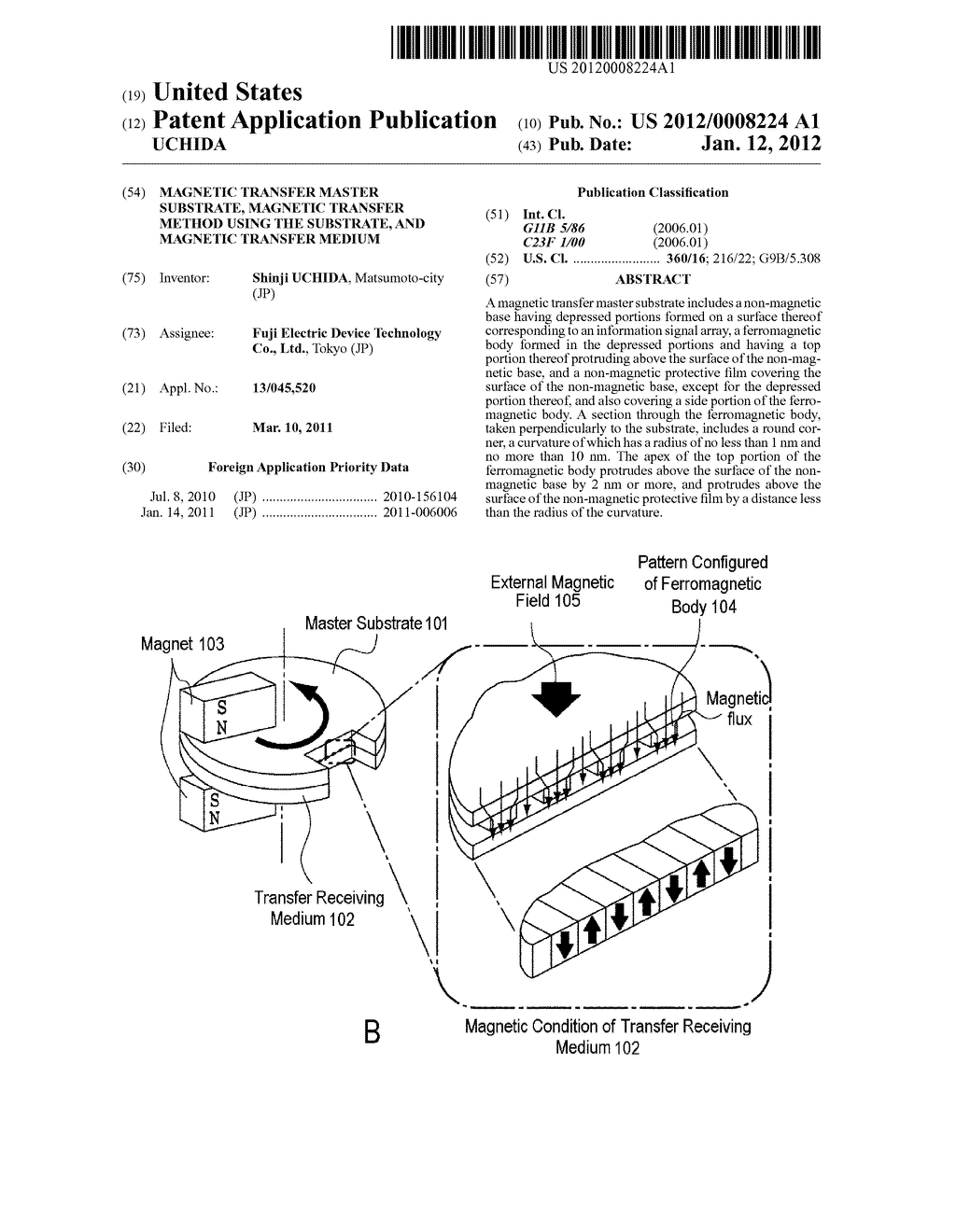 MAGNETIC TRANSFER MASTER SUBSTRATE, MAGNETIC TRANSFER METHOD USING THE     SUBSTRATE, AND MAGNETIC TRANSFER MEDIUM - diagram, schematic, and image 01