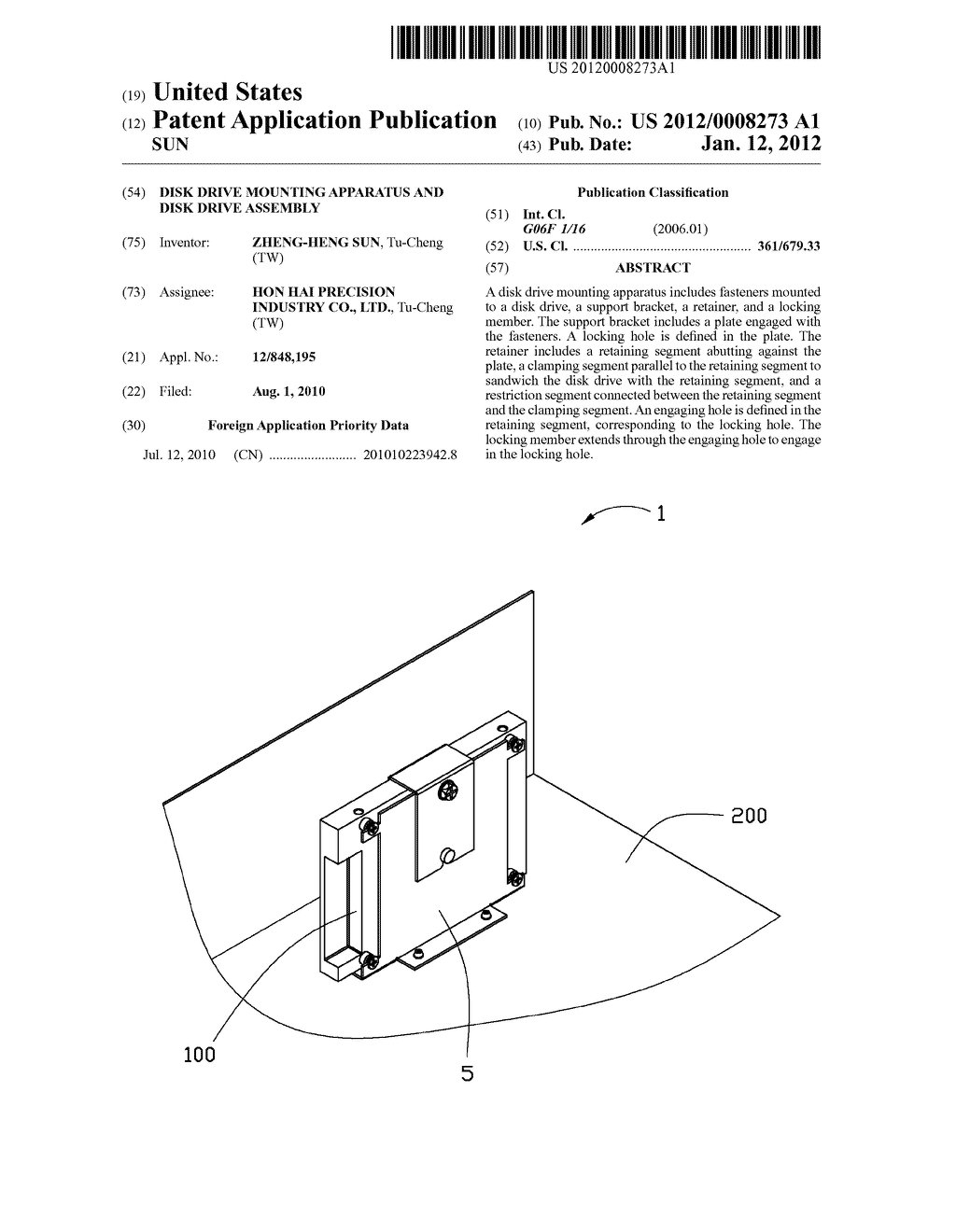 DISK DRIVE MOUNTING APPARATUS AND DISK DRIVE ASSEMBLY - diagram, schematic, and image 01