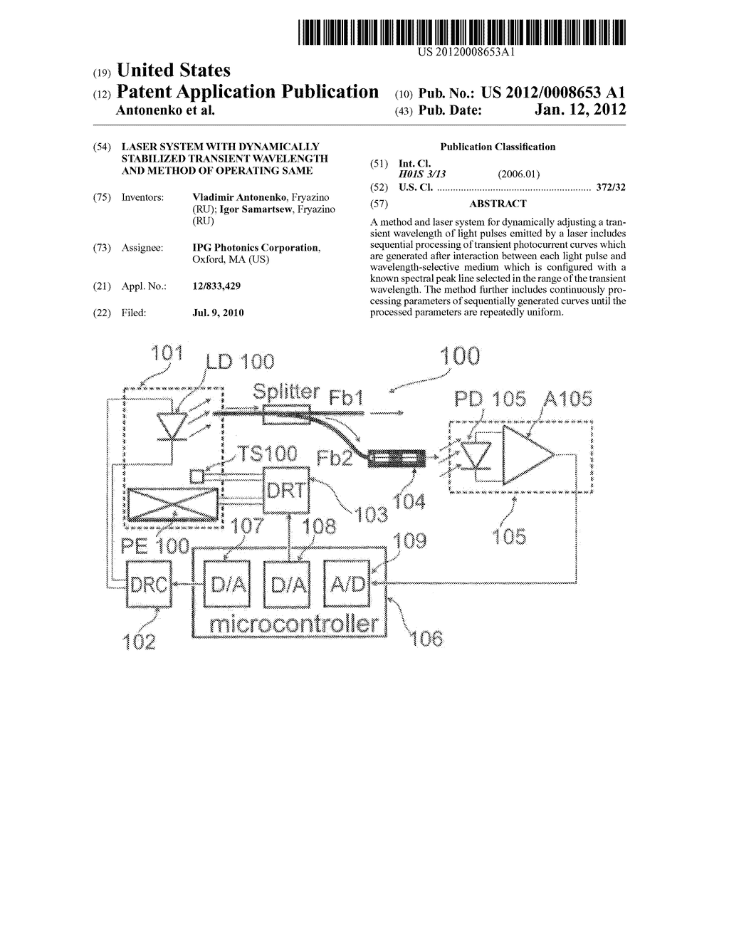 Laser System with Dynamically Stabilized Transient Wavelength and Method     of Operating Same - diagram, schematic, and image 01