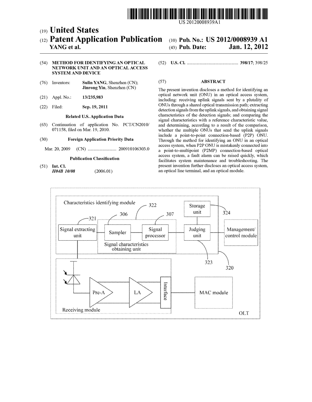 METHOD FOR IDENTIFYING AN OPTICAL NETWORK UNIT AND AN OPTICAL ACCESS     SYSTEM AND DEVICE - diagram, schematic, and image 01