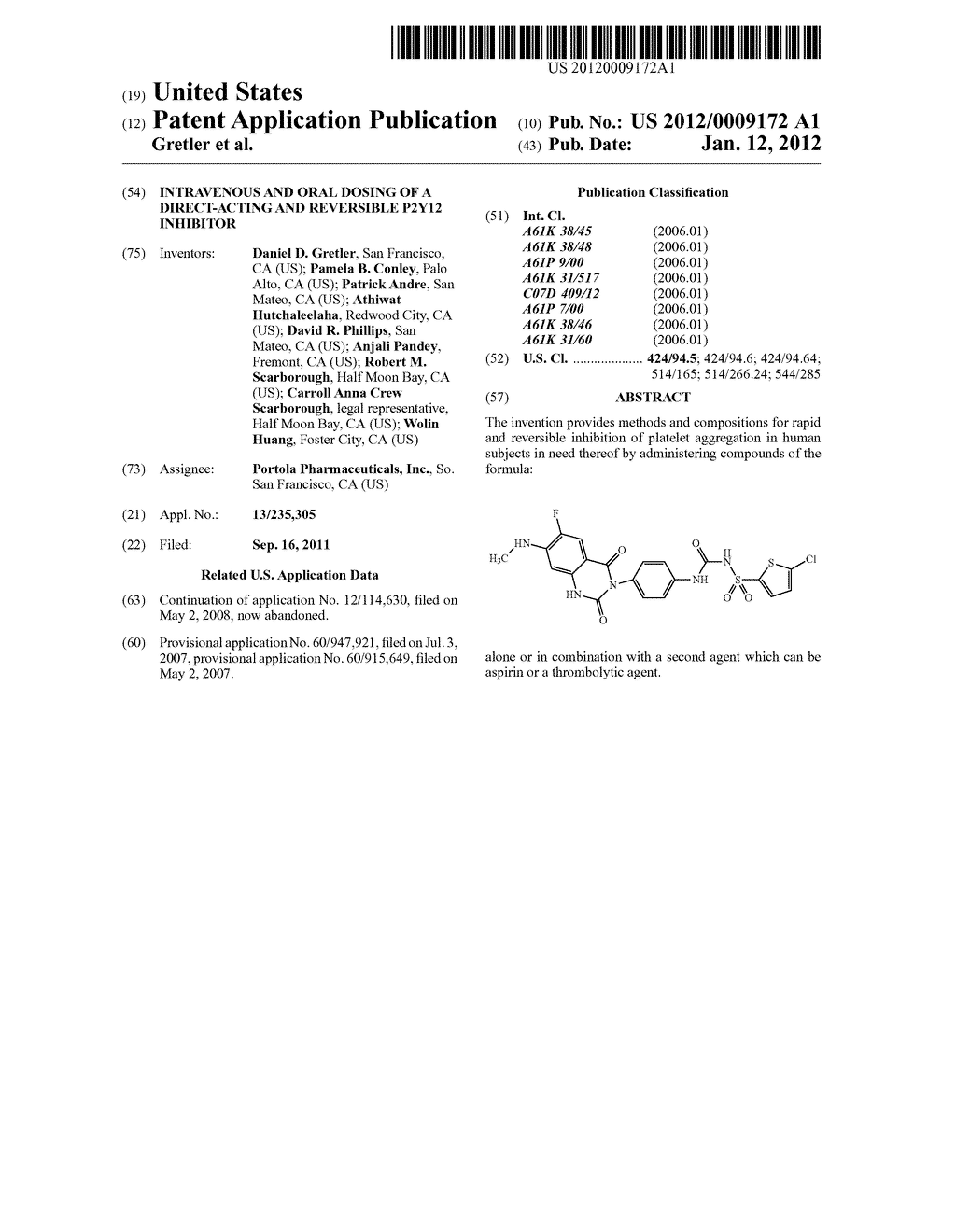 INTRAVENOUS AND ORAL DOSING OF A DIRECT-ACTING AND REVERSIBLE P2Y12     INHIBITOR - diagram, schematic, and image 01