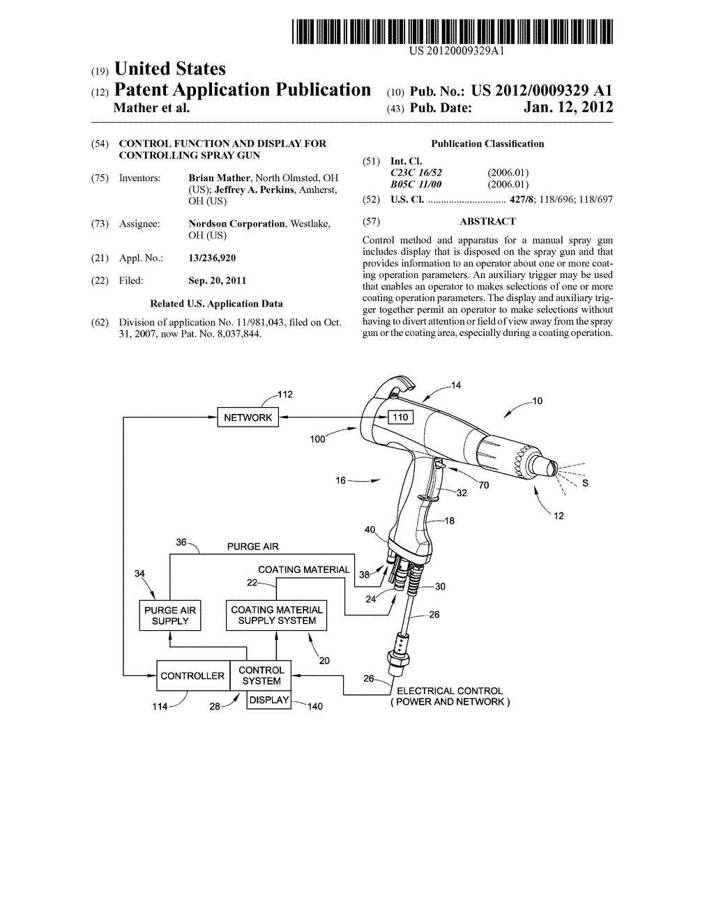 CONTROL FUNCTION AND DISPLAY FOR CONTROLLING SPRAY GUN - diagram, schematic, and image 01