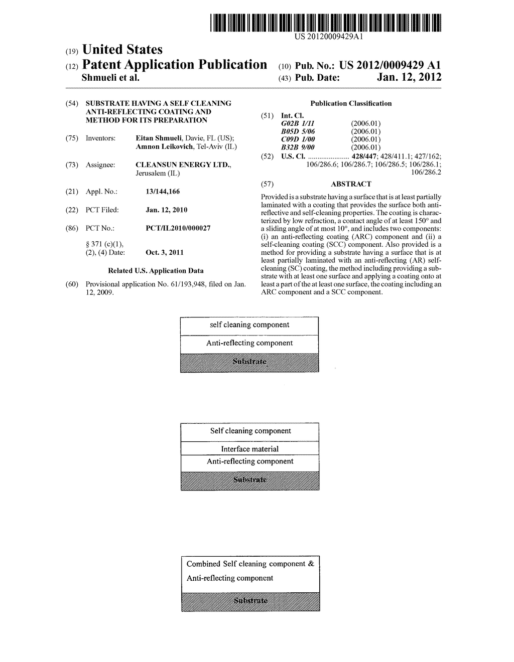  SUBSTRATE HAVING A SELF CLEANING ANTI-REFLECTING COATING AND METHOD FOR     ITS PREPARATION - diagram, schematic, and image 01