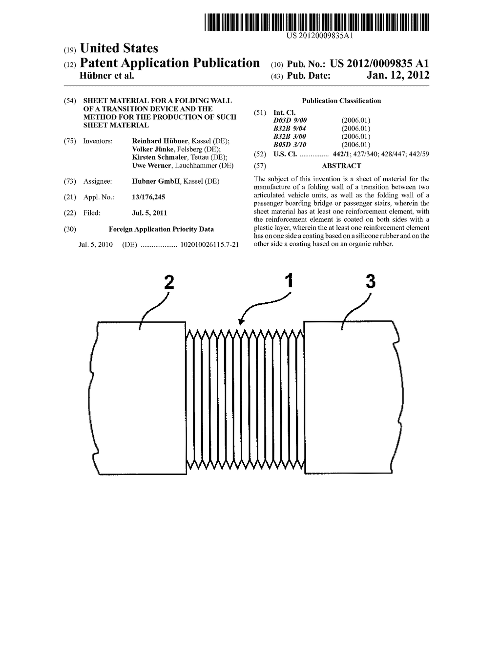 Sheet material for a folding wall of a transition device and the method     for the production of such sheet material - diagram, schematic, and image 01