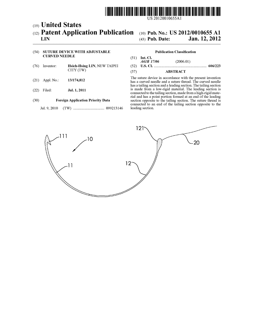 SUTURE DEVICE WITH ADJUSTABLE CURVED NEEDLE - diagram, schematic, and image 01