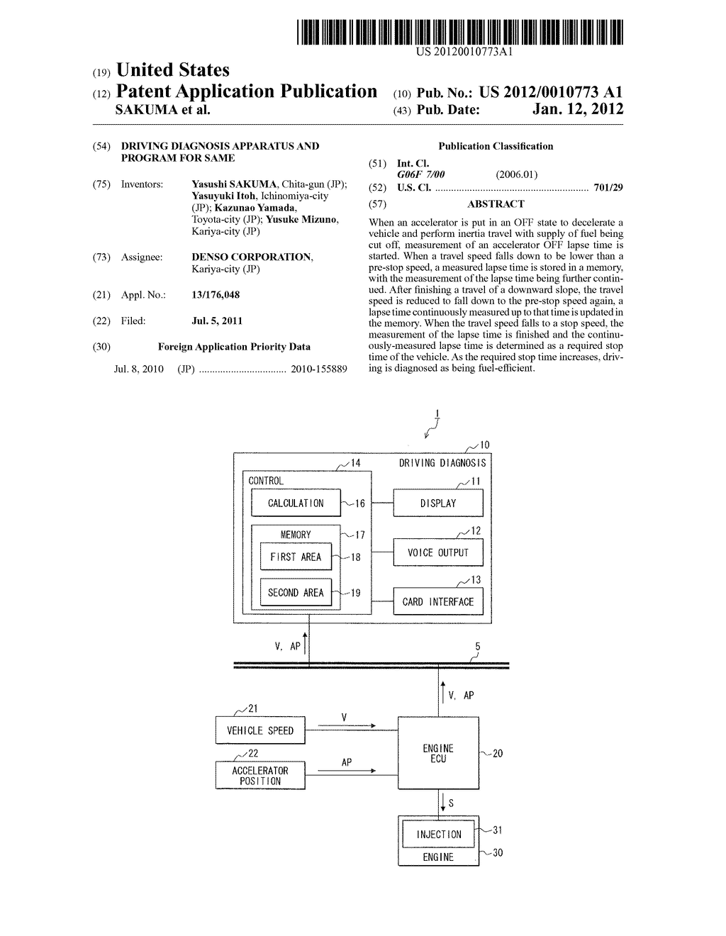 DRIVING DIAGNOSIS APPARATUS AND PROGRAM FOR SAME - diagram, schematic, and image 01