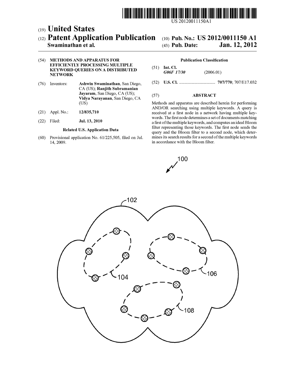 Methods and Apparatus for Efficiently Processing Multiple Keyword Queries     on a Distributed Network - diagram, schematic, and image 01