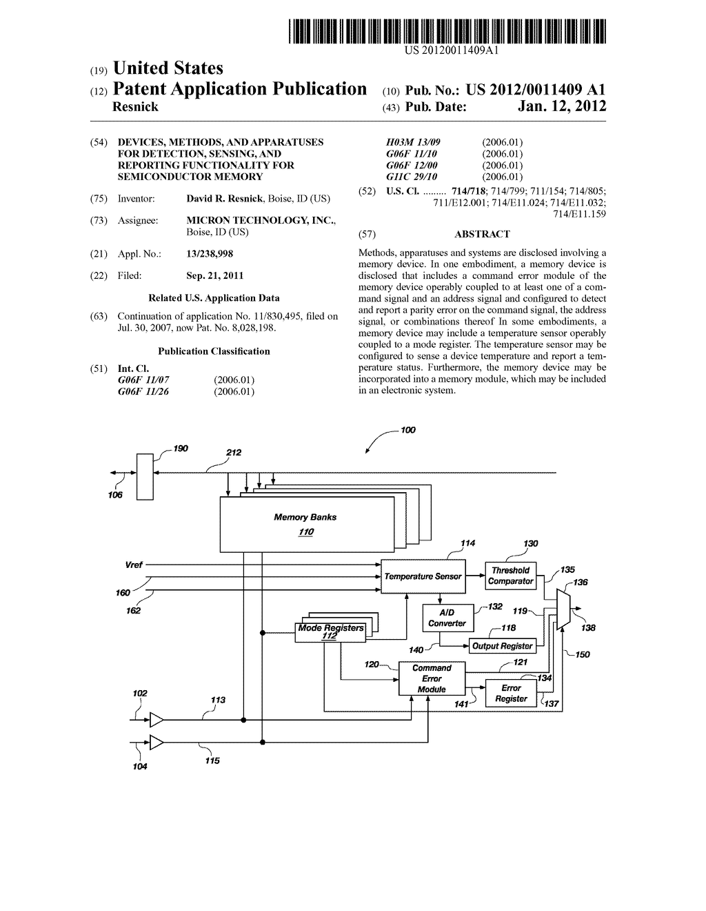 DEVICES, METHODS, AND APPARATUSES FOR DETECTION, SENSING, AND REPORTING     FUNCTIONALITY FOR SEMICONDUCTOR MEMORY - diagram, schematic, and image 01