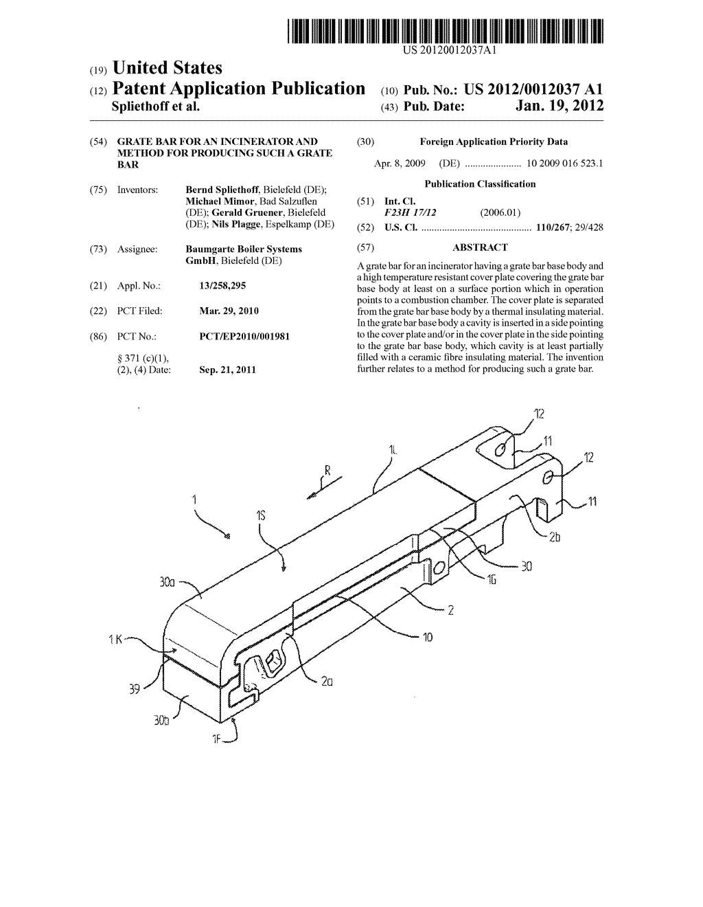 GRATE BAR FOR AN INCINERATOR AND METHOD FOR PRODUCING SUCH A GRATE BAR - diagram, schematic, and image 01