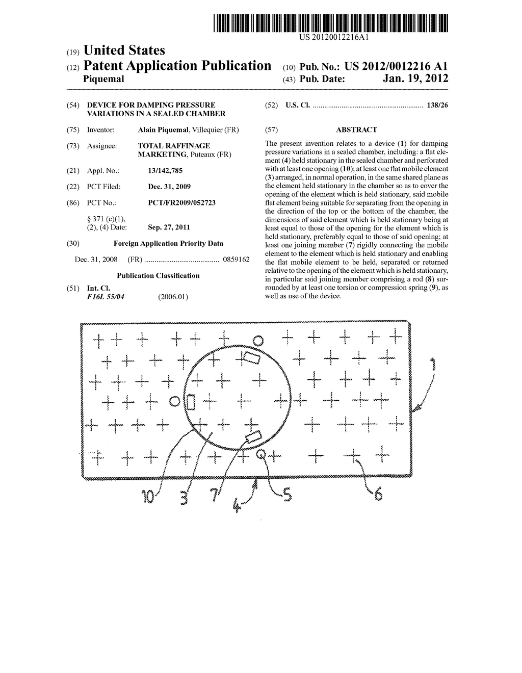 DEVICE FOR DAMPING PRESSURE VARIATIONS IN A SEALED CHAMBER - diagram, schematic, and image 01