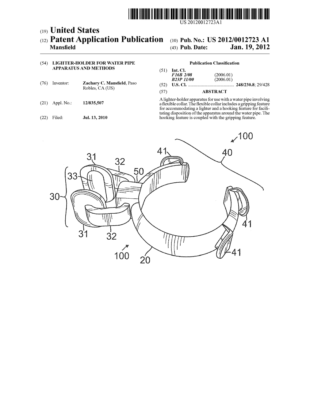 LIGHTER-HOLDER FOR WATER PIPE APPARATUS AND METHODS - diagram, schematic, and image 01