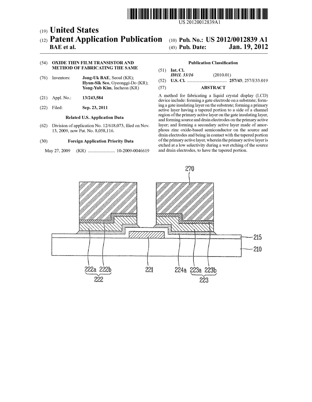 OXIDE THIN FILM TRANSISTOR AND METHOD OF FABRICATING THE SAME - diagram, schematic, and image 01