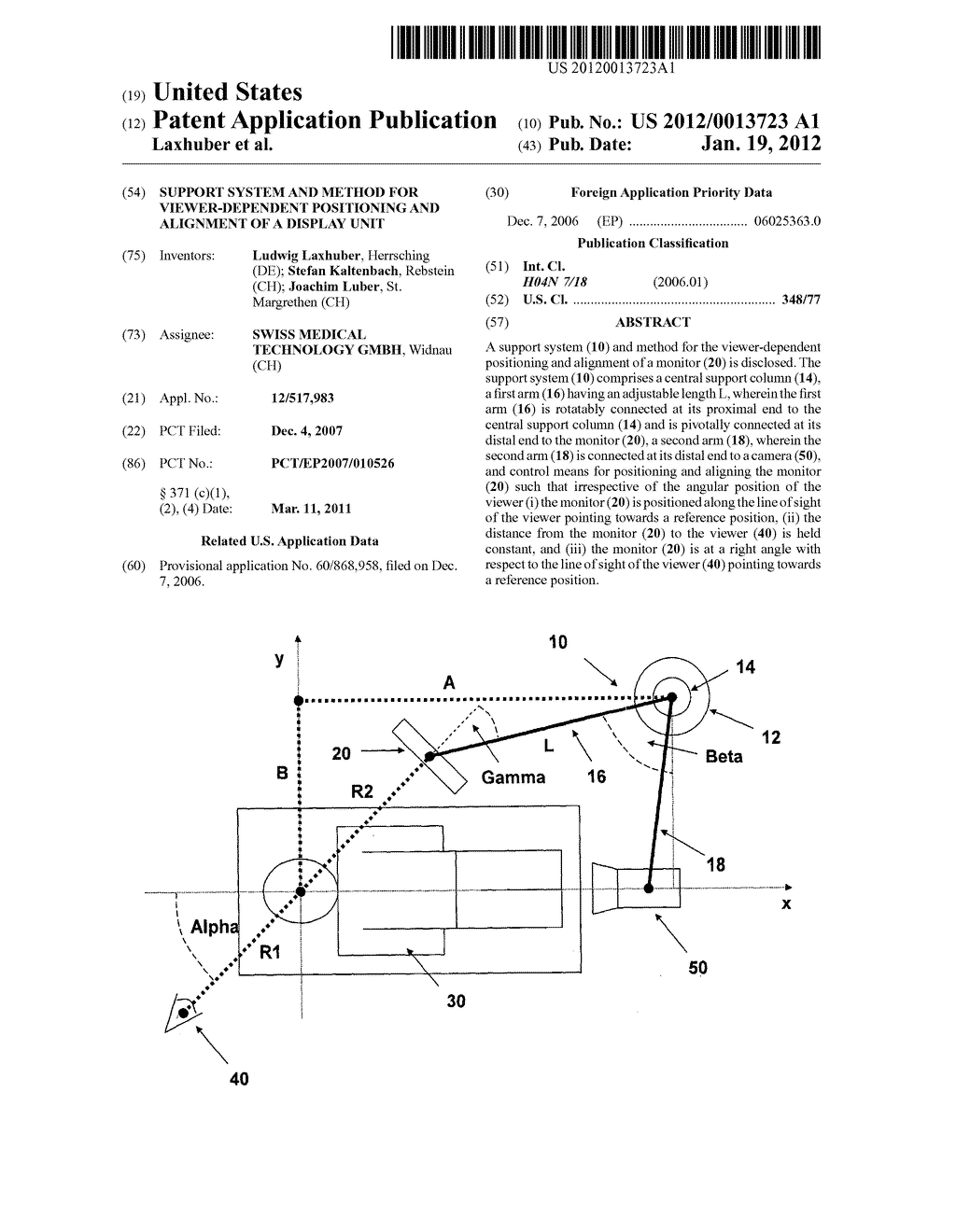 Support System and Method for Viewer-Dependent Positioning and Alignment     of a Display Unit - diagram, schematic, and image 01