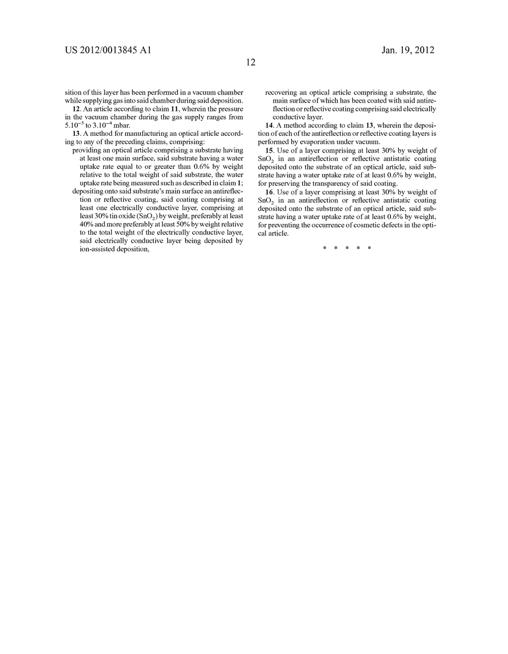 Optical Article Coated with an Antireflection or Reflective Coating     Comprising an Electrically Conductive Film Based on Tin Oxide, and     Production Method - diagram, schematic, and image 13