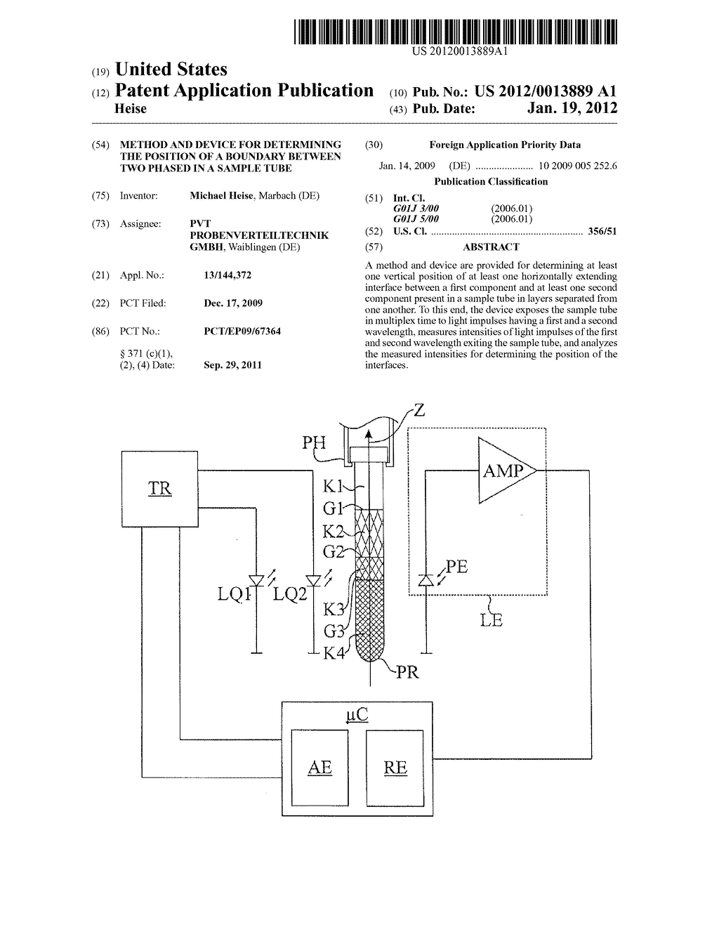 Method and Device for Determining the Position of a Boundary Between Two     Phased in a Sample Tube - diagram, schematic, and image 01