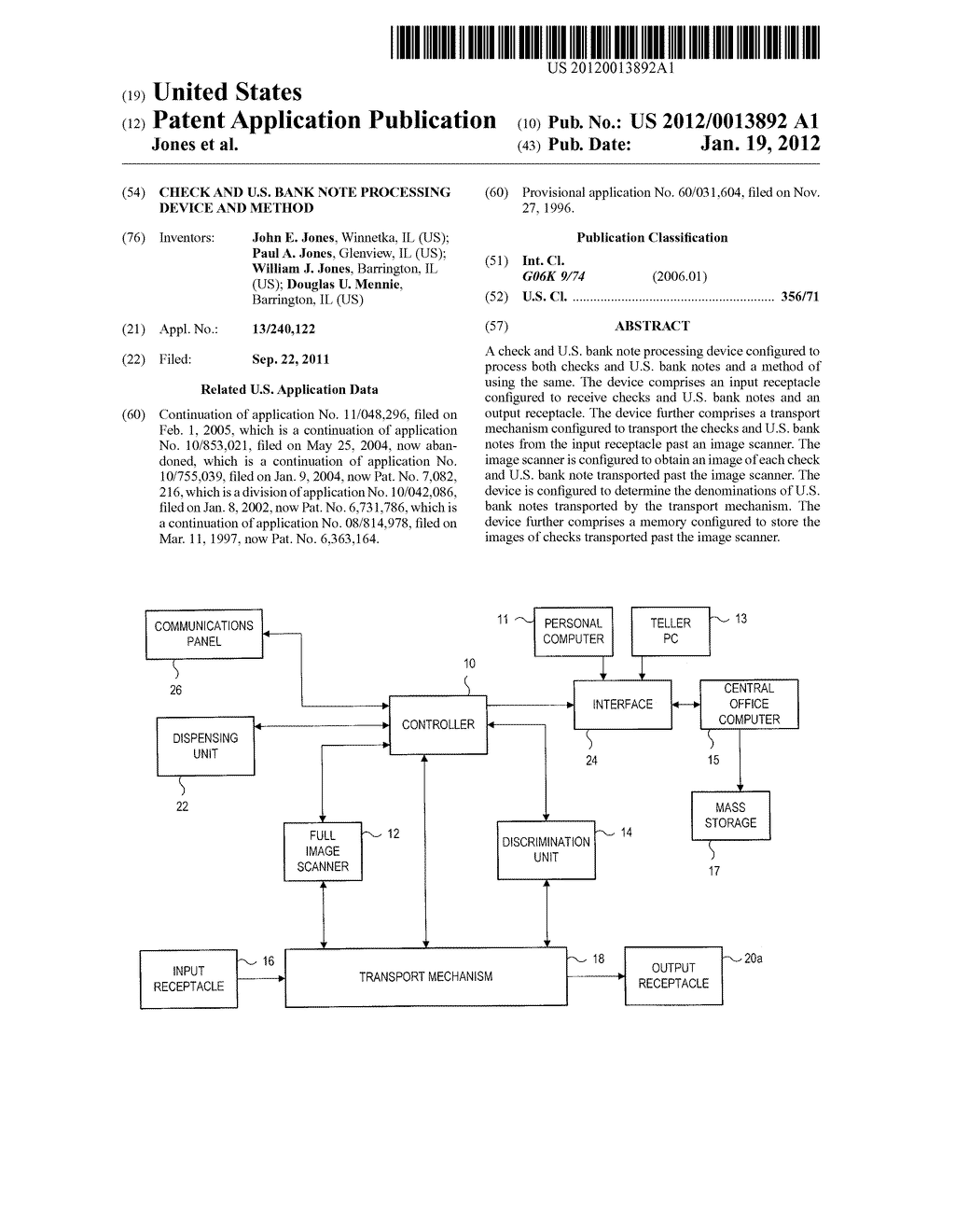 CHECK AND U.S. BANK NOTE PROCESSING DEVICE AND METHOD - diagram, schematic, and image 01