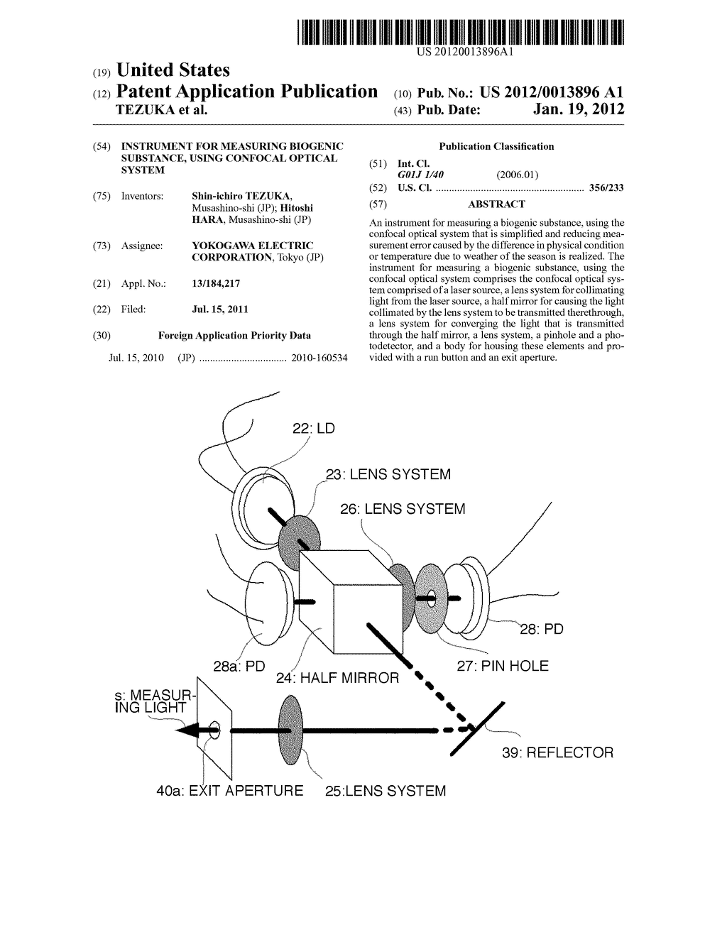 INSTRUMENT FOR MEASURING BIOGENIC SUBSTANCE, USING CONFOCAL OPTICAL SYSTEM - diagram, schematic, and image 01