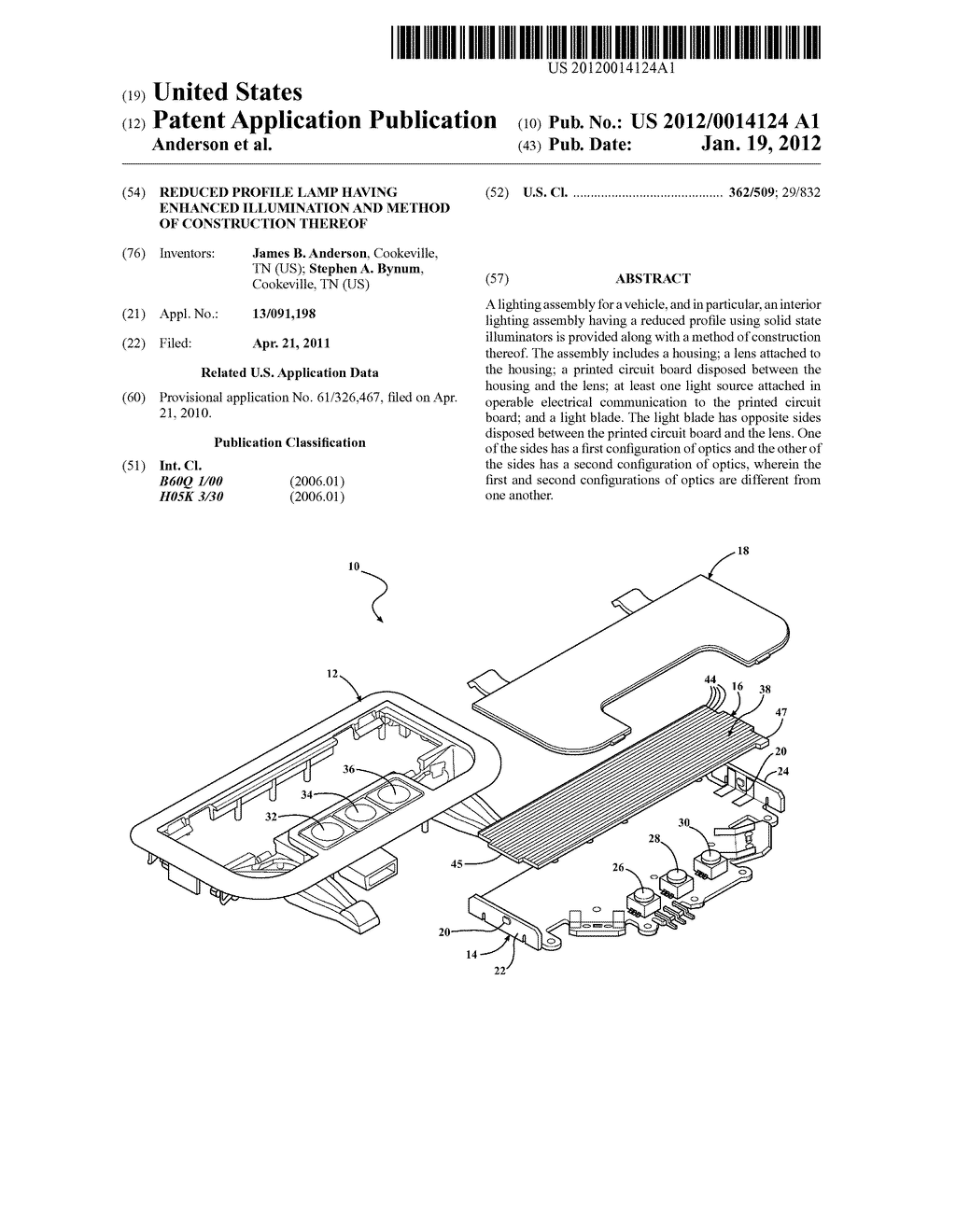 REDUCED PROFILE LAMP HAVING ENHANCED ILLUMINATION AND METHOD OF     CONSTRUCTION THEREOF - diagram, schematic, and image 01