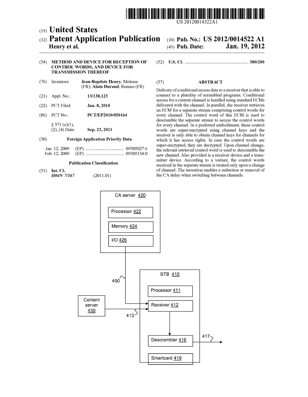 METHOD AND DEVICE FOR RECEPTION OF CONTROL WORDS, AND DEVICE FOR     TRANSMISSION THEREOF - diagram, schematic, and image 01