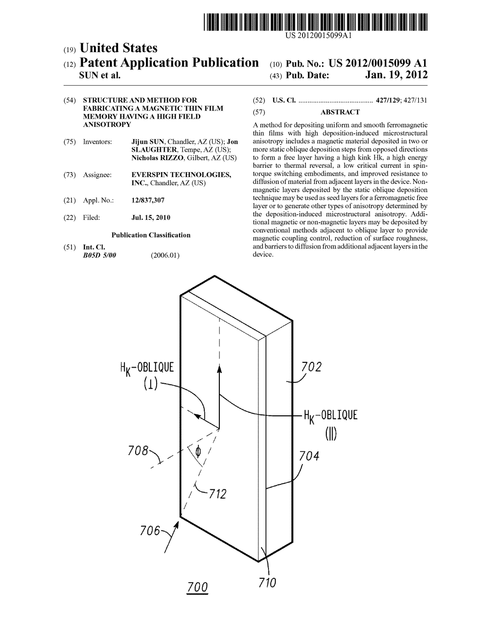 STRUCTURE AND METHOD FOR FABRICATING A MAGNETIC THIN FILM MEMORY HAVING A     HIGH FIELD ANISOTROPY - diagram, schematic, and image 01