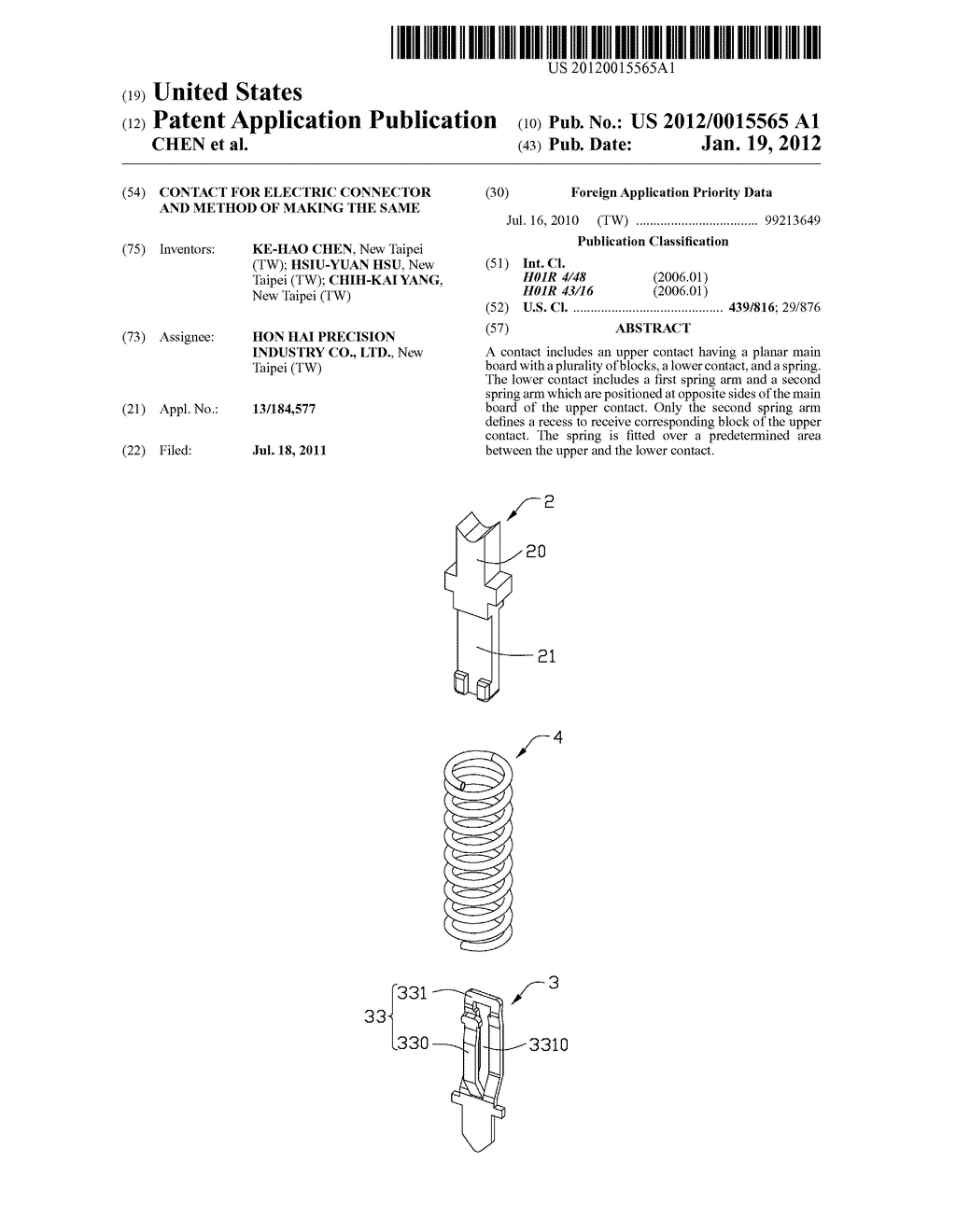 CONTACT FOR ELECTRIC CONNECTOR AND METHOD OF MAKING THE SAME - diagram, schematic, and image 01