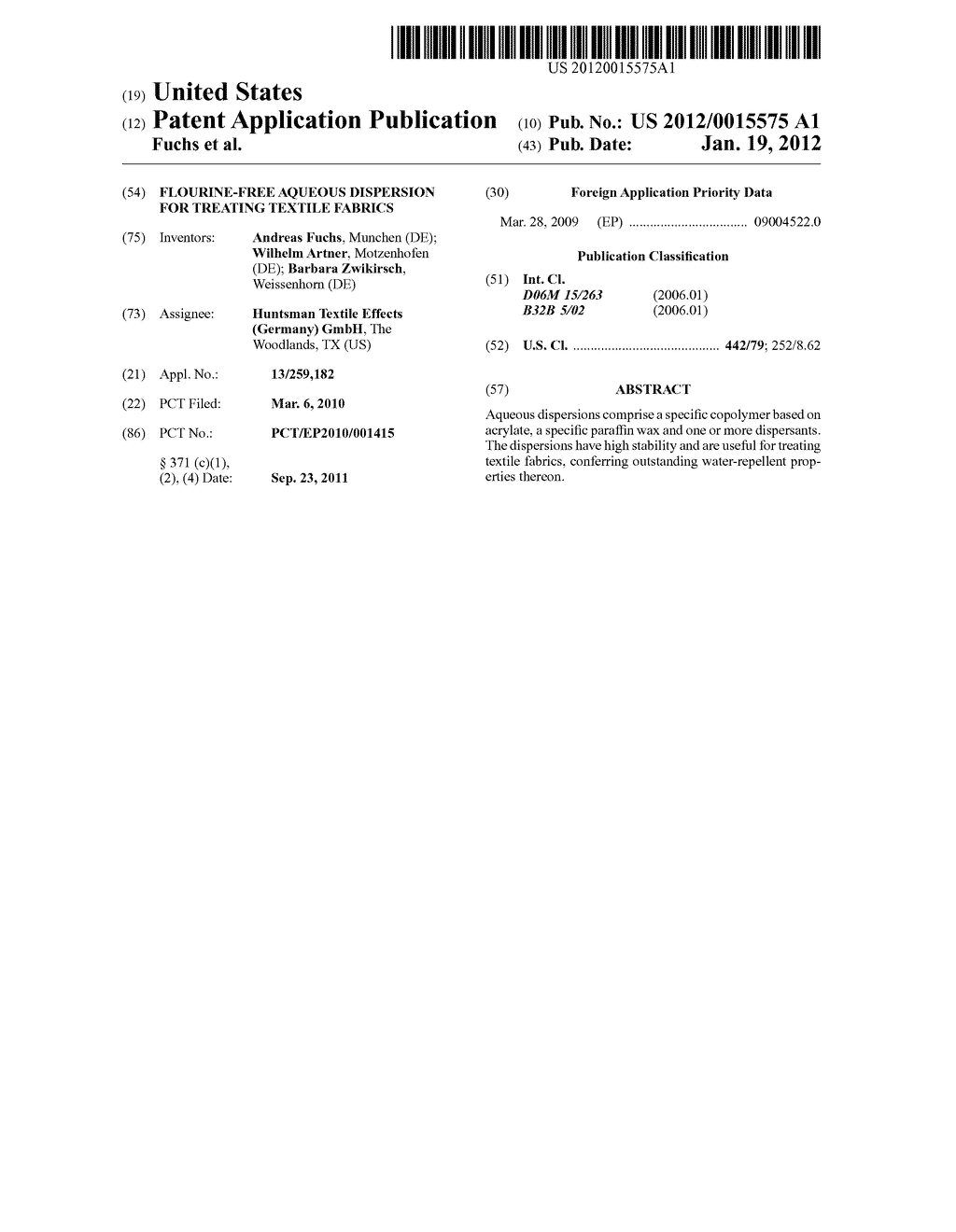 Flourine-Free Aqueous Dispersion for Treating Textile Fabrics - diagram, schematic, and image 01