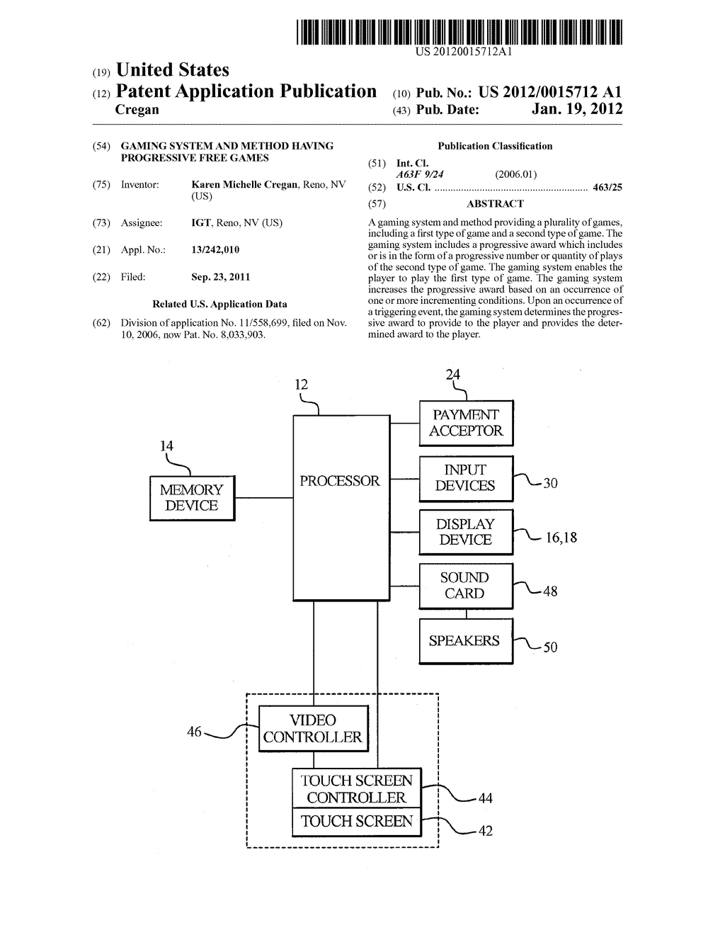 GAMING SYSTEM AND METHOD HAVING PROGRESSIVE FREE GAMES - diagram, schematic, and image 01