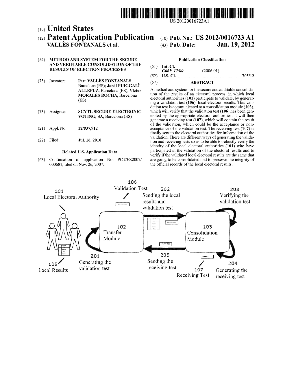 METHOD AND SYSTEM FOR THE SECURE AND VERIFIABLE CONSOLIDATION OF THE     RESULTS OF ELECTION PROCESSES - diagram, schematic, and image 01