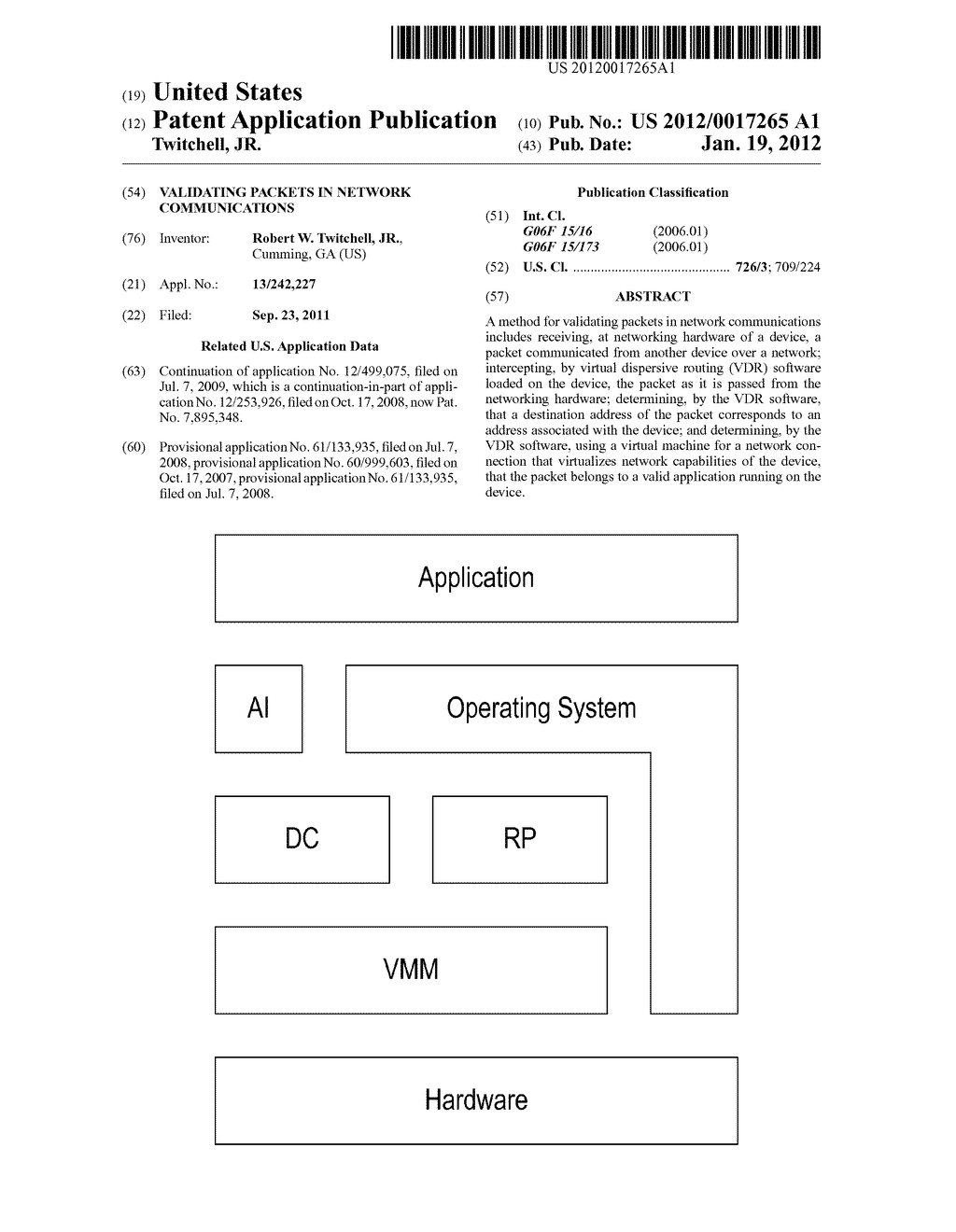 VALIDATING PACKETS IN NETWORK COMMUNICATIONS - diagram, schematic, and image 01