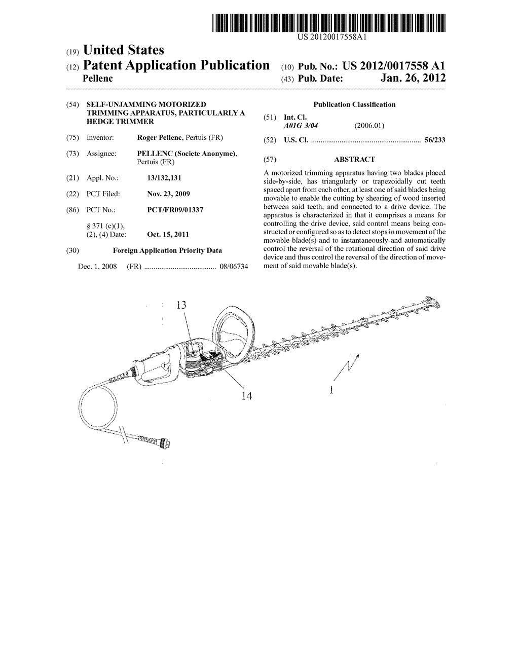 SELF-UNJAMMING MOTORIZED TRIMMING APPARATUS, PARTICULARLY A HEDGE TRIMMER - diagram, schematic, and image 01