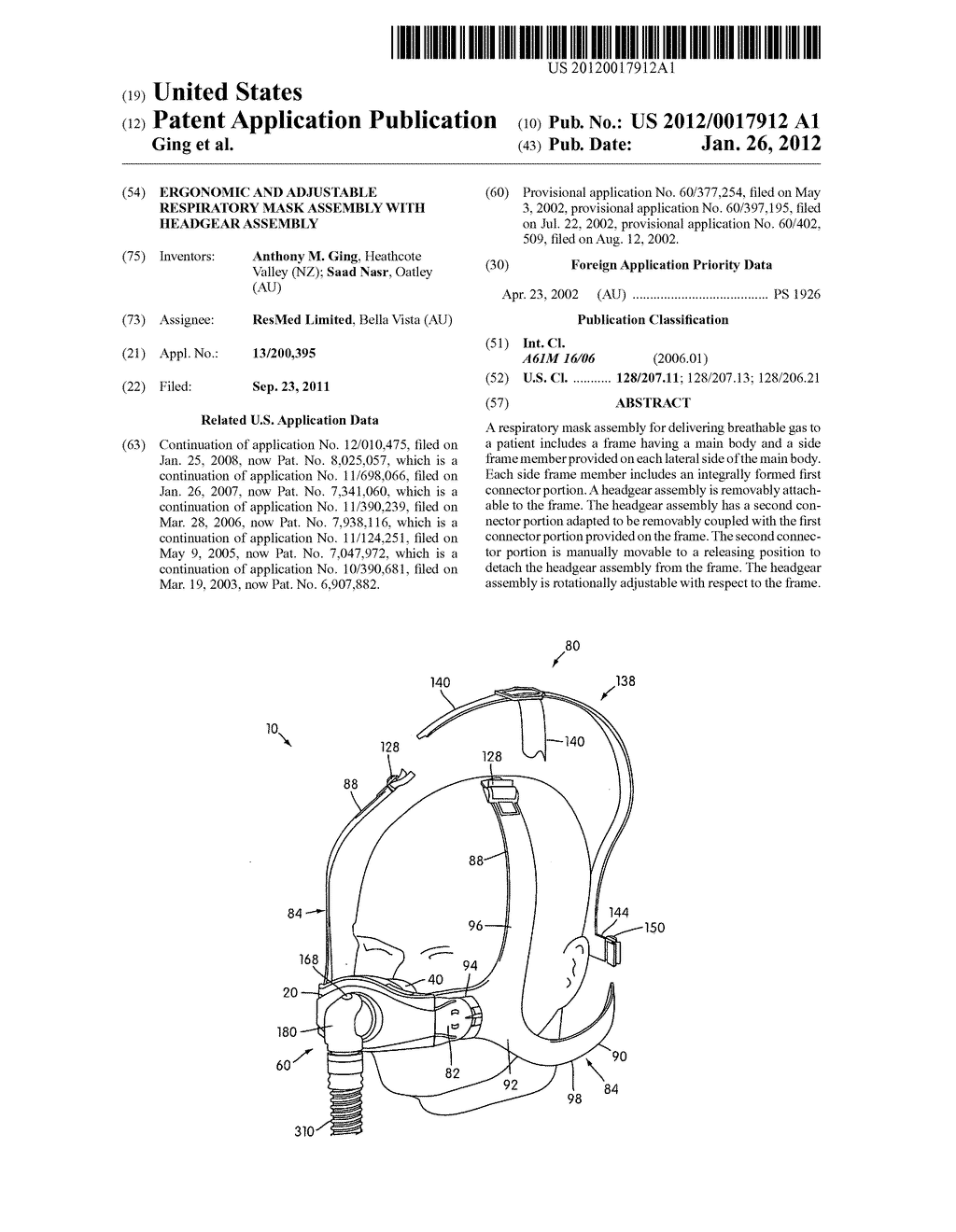 Ergonomic and adjustable respiratory mask assembly with headgear assembly - diagram, schematic, and image 01