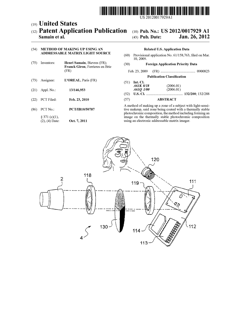  METHOD OF MAKING UP USING AN ADDRESSABLE MATRIX LIGHT SOURCE - diagram, schematic, and image 01