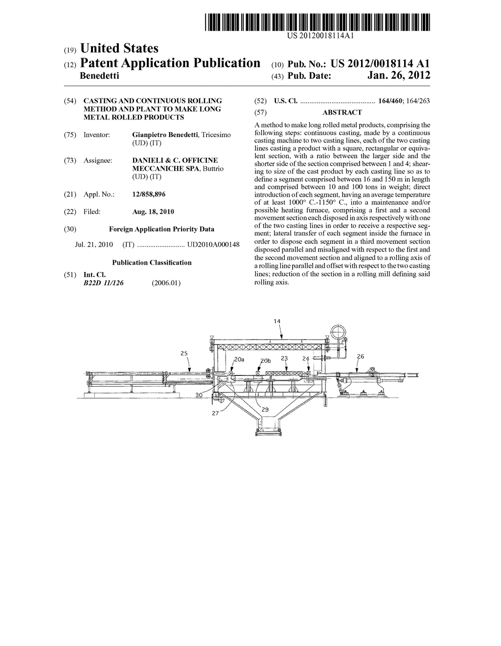 CASTING AND CONTINUOUS ROLLING METHOD AND PLANT TO MAKE LONG METAL ROLLED     PRODUCTS - diagram, schematic, and image 01