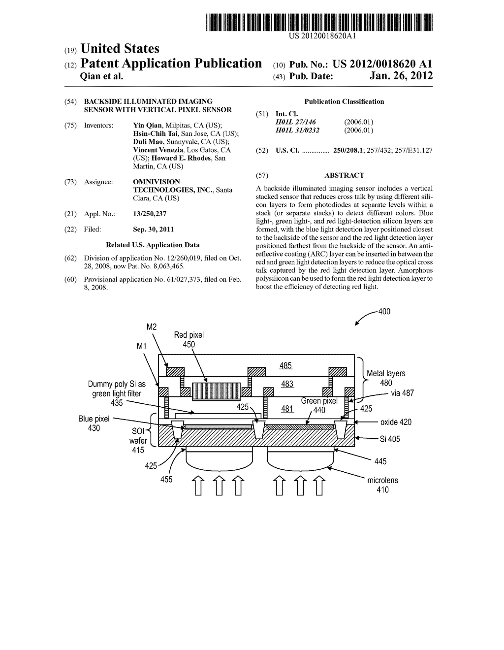 BACKSIDE ILLUMINATED IMAGING SENSOR WITH VERTICAL PIXEL SENSOR - diagram, schematic, and image 01