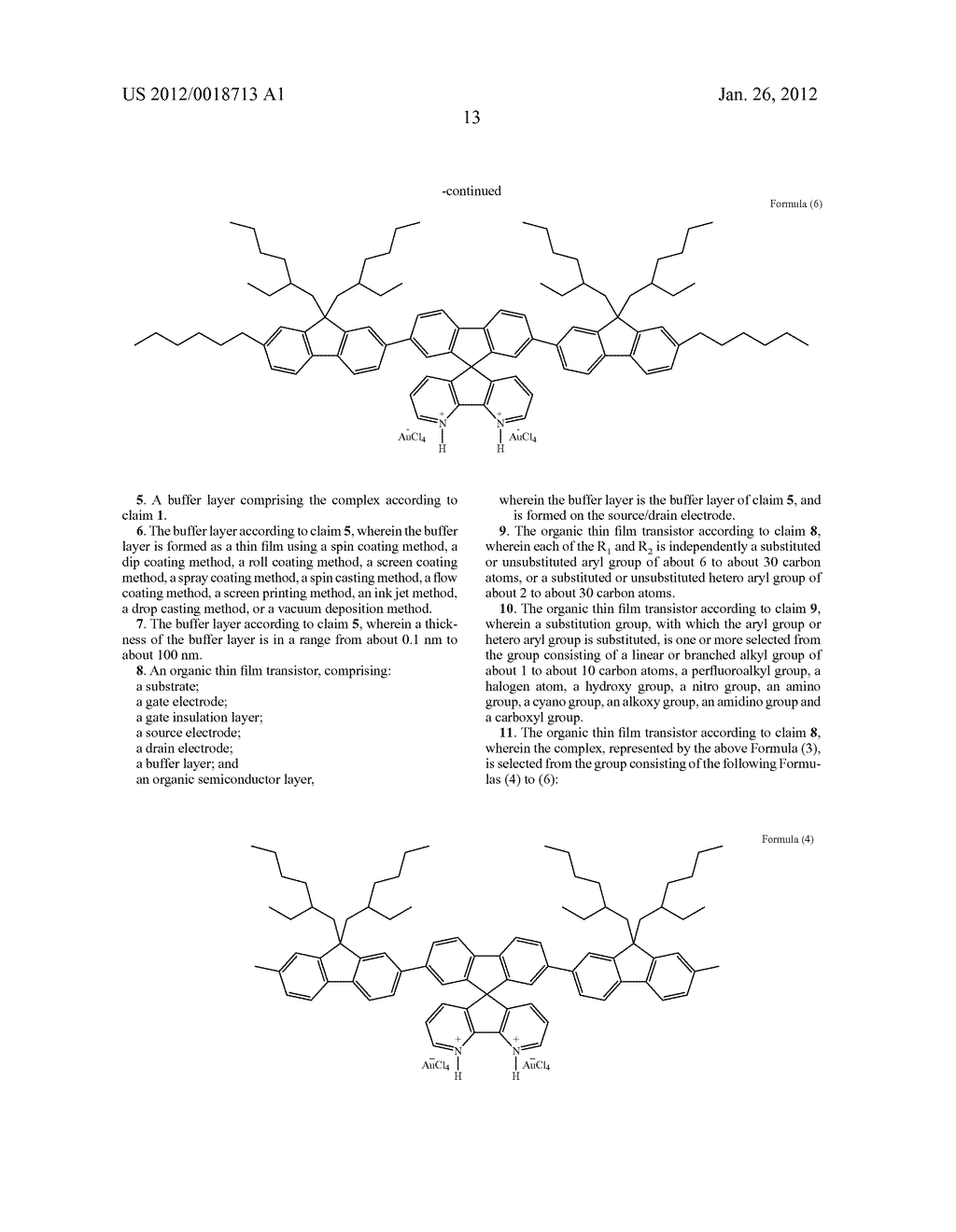 Nitrogen-containing heteroaromatic ligand-transition metal complexes,     buffer layer comprising the complexes and organic thin film transistor     comprising the buffer layer - diagram, schematic, and image 17