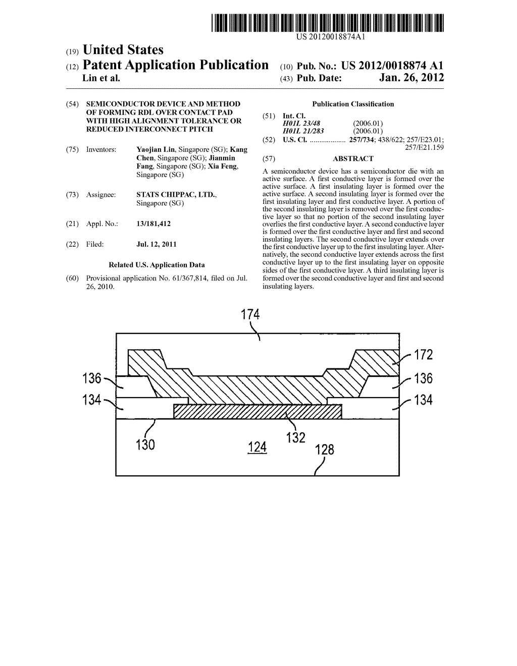 Semiconductor Device and Method of Forming RDL over Contact Pad with High     Alignment Tolerance or Reduced Interconnect Pitch - diagram, schematic, and image 01