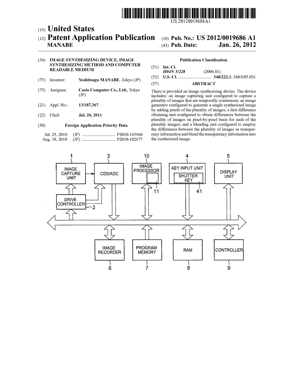 IMAGE SYNTHESIZING DEVICE, IMAGE SYNTHESIZING METHOD AND COMPUTER READABLE     MEDIUM - diagram, schematic, and image 01