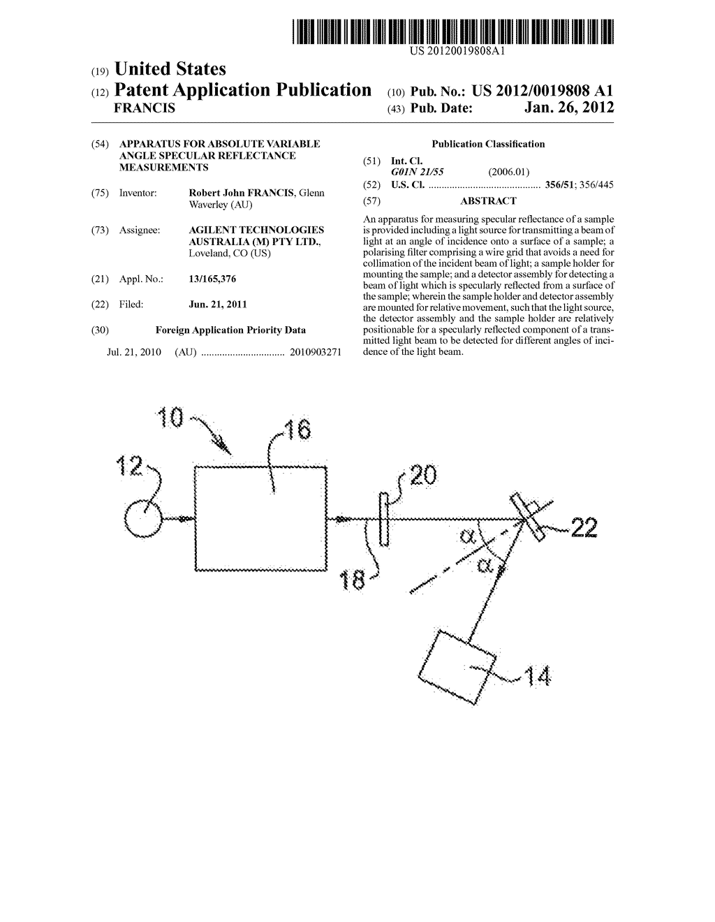 APPARATUS FOR ABSOLUTE VARIABLE ANGLE SPECULAR REFLECTANCE MEASUREMENTS - diagram, schematic, and image 01