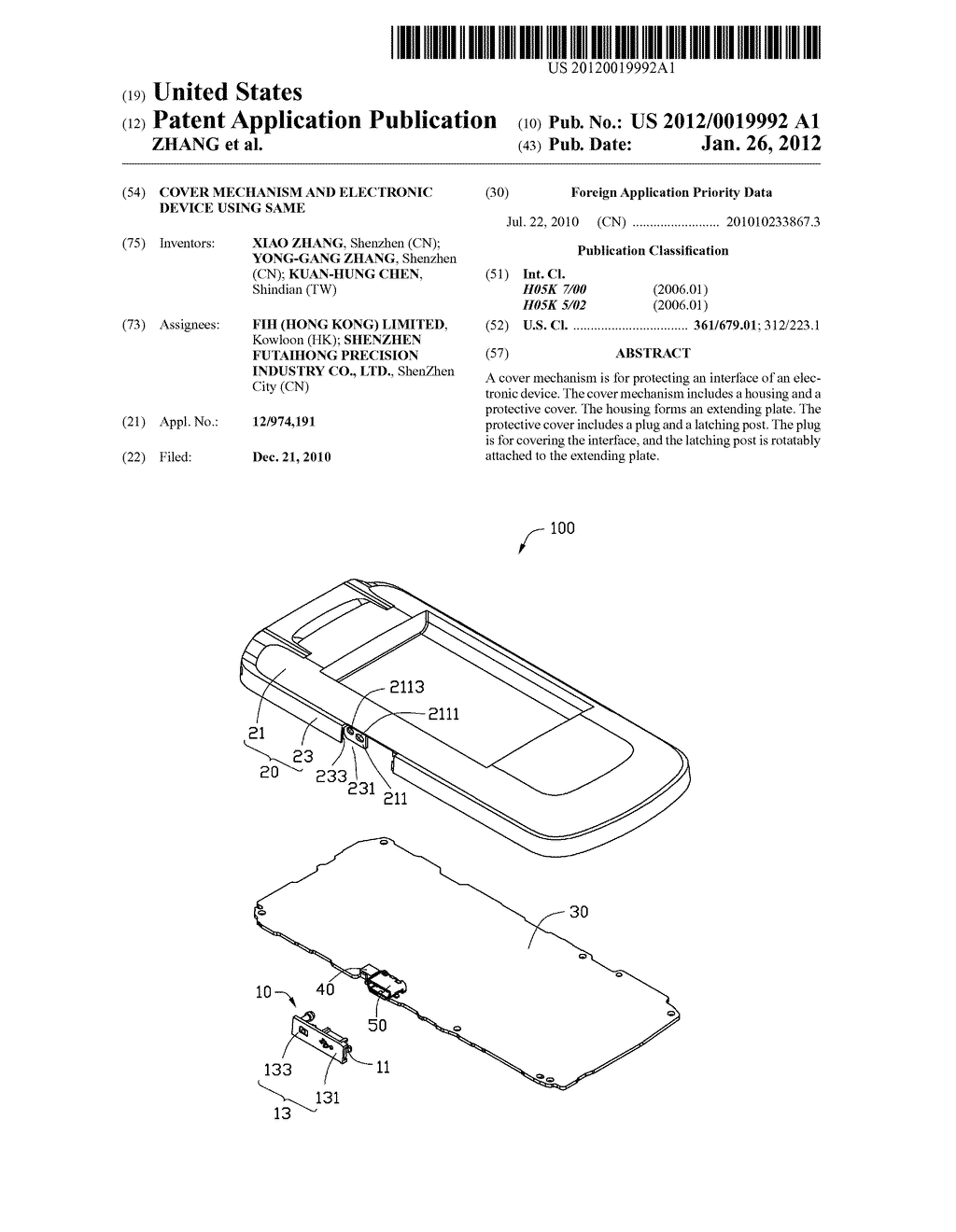 COVER MECHANISM AND ELECTRONIC DEVICE USING SAME - diagram, schematic, and image 01