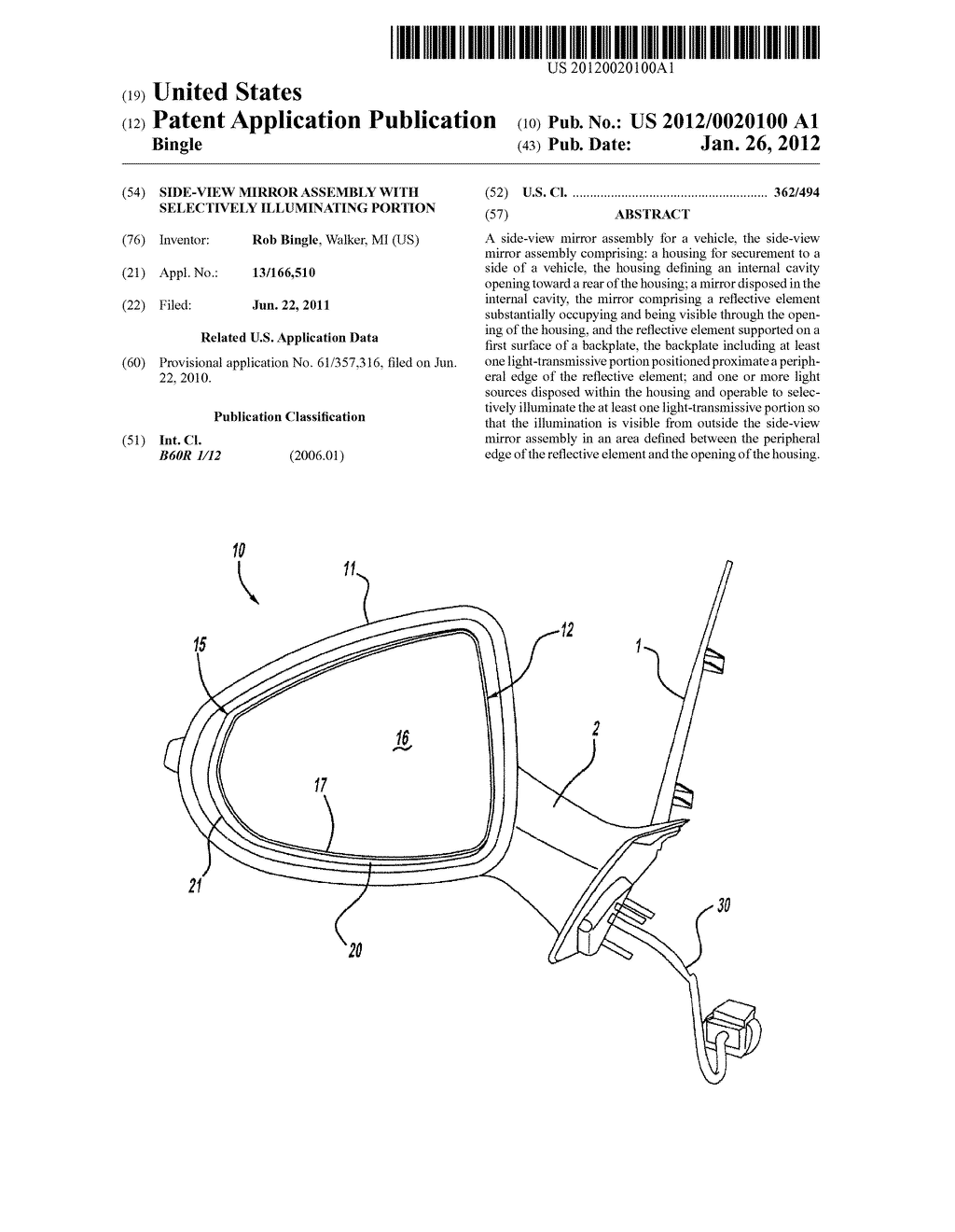 SIDE-VIEW MIRROR ASSEMBLY WITH SELECTIVELY ILLUMINATING PORTION - diagram, schematic, and image 01