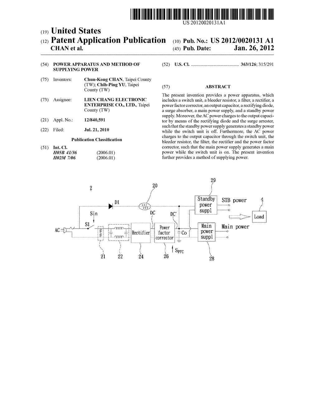 POWER APPARATUS AND METHOD OF SUPPLYING POWER - diagram, schematic, and image 01