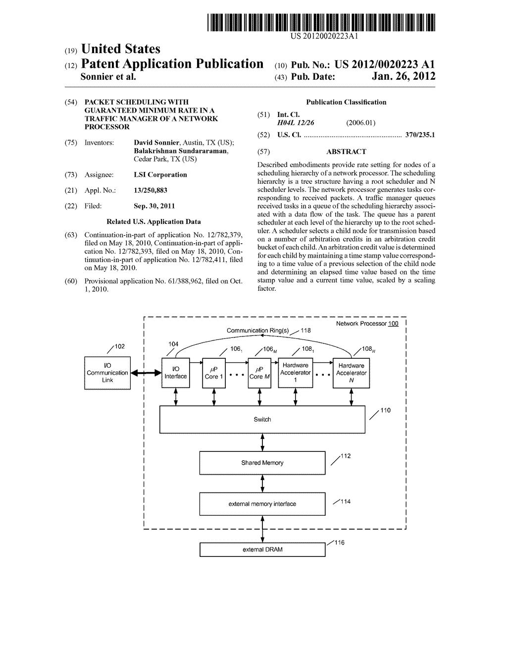 PACKET SCHEDULING WITH GUARANTEED MINIMUM RATE IN A TRAFFIC MANAGER OF A     NETWORK PROCESSOR - diagram, schematic, and image 01