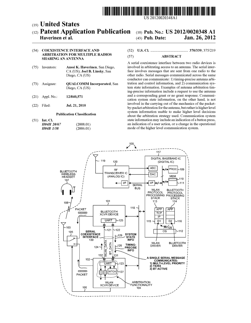 COEXISTENCE INTERFACE AND ARBITRATION  FOR MULTIPLE RADIOS SHARING AN     ANTENNA - diagram, schematic, and image 01