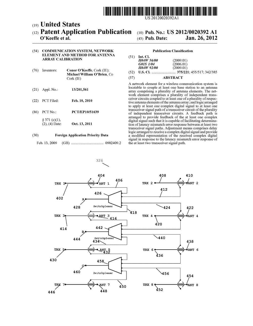 COMMUNICATION SYSTEM, NETWORK ELEMENT AND METHOD FOR ANTENNA ARRAY     CALIBRATION - diagram, schematic, and image 01