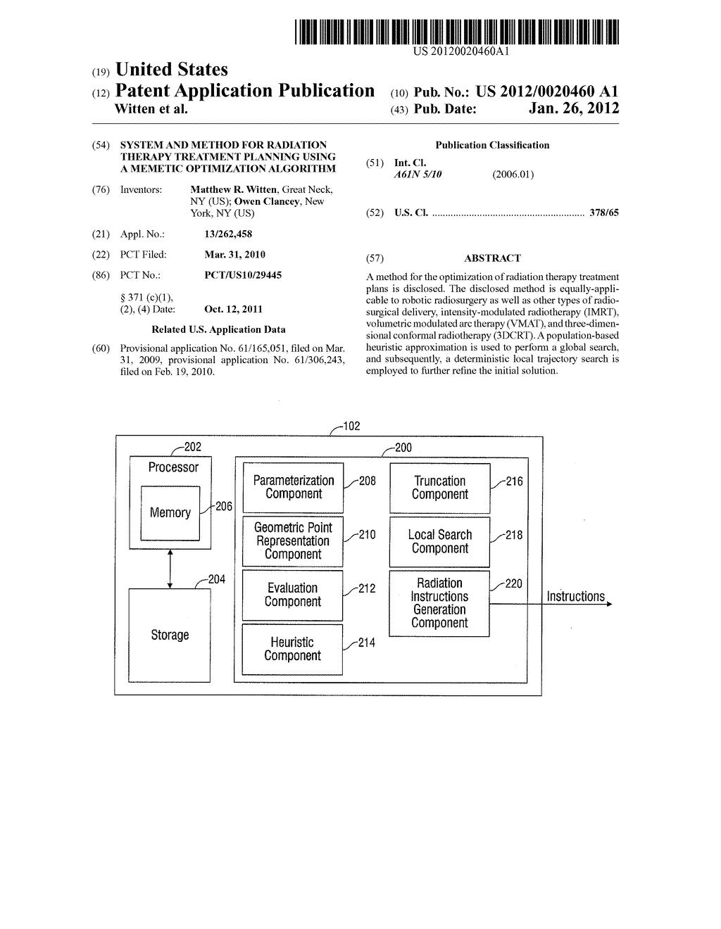 SYSTEM AND METHOD FOR RADIATION THERAPY TREATMENT PLANNING USING A MEMETIC     OPTIMIZATION ALGORITHM - diagram, schematic, and image 01